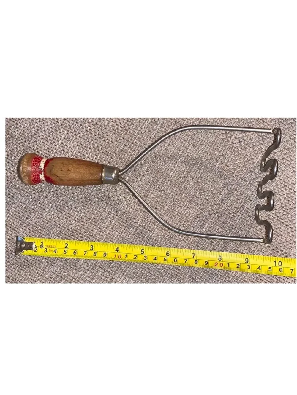Vintage Stainless Steel Wire Potato Masher Utensil w/ Wooden Handle